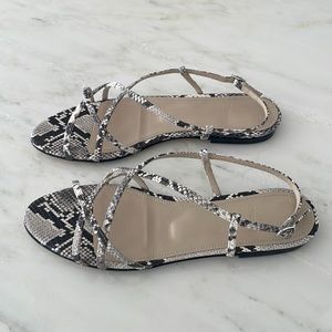 Python skin strappy sandals in black and white